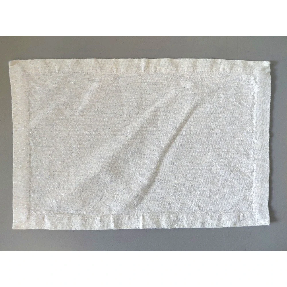 Silver Tinsel Cotton Placemats Set of 7 Textured Off White Tailored Elegant